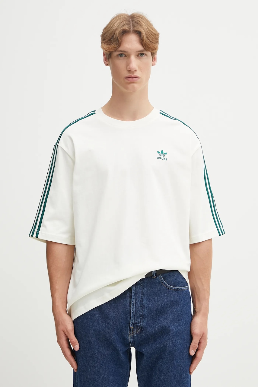 Βαμβακερό μπλουζάκι adidas Originals Oversize Tee ανδρικό, χρώμα: μπεζ, KA0478