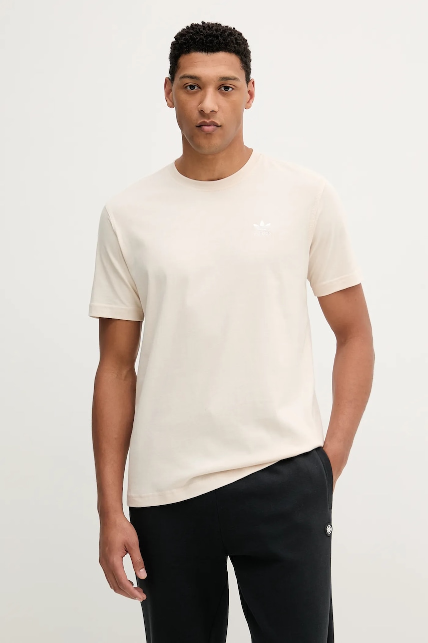 Βαμβακερό μπλουζάκι adidas Originals Trefoil Essential ανδρικό, χρώμα: μπεζ, JY6268