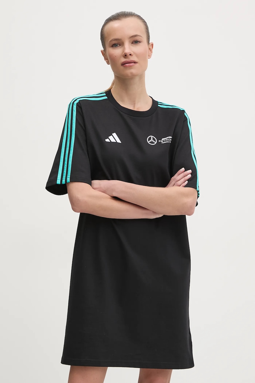 Βαμβακερό φόρεμα adidas x Mercedes χρώμα: μαύρο, JV5426