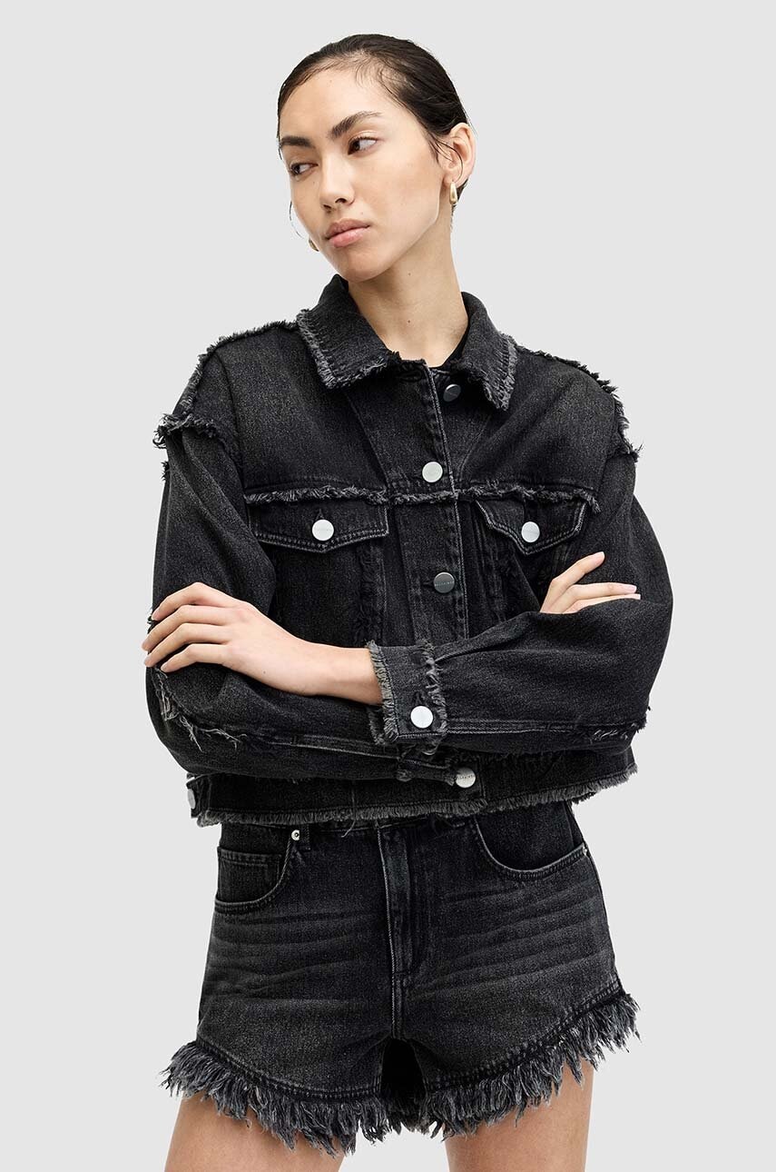 Βαμβακερό τζιν σορτς AllSaints ASTRID FRAY χρώμα: μαύρο, W036EA