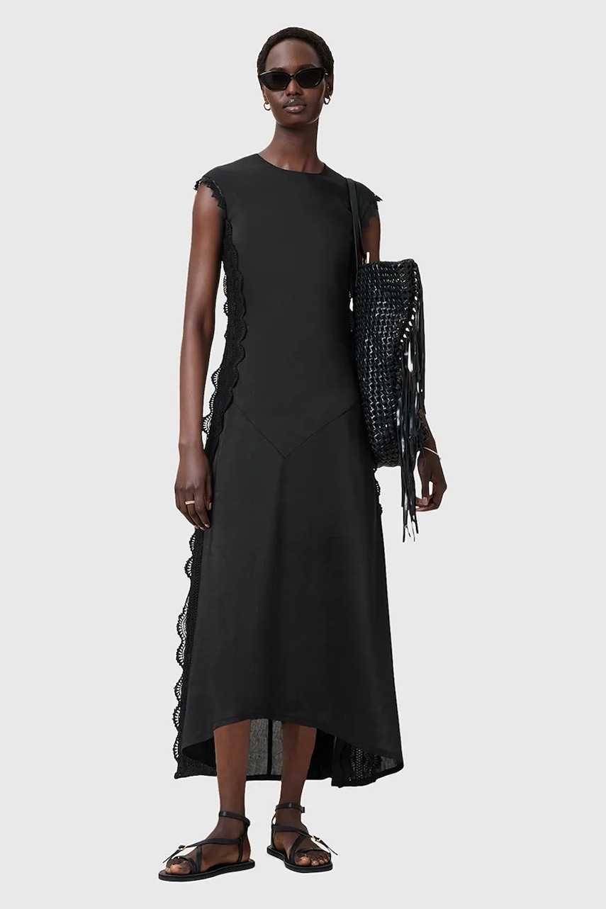 Λινό φόρεμα AllSaints LYRA χρώμα: μαύρο, W248DC