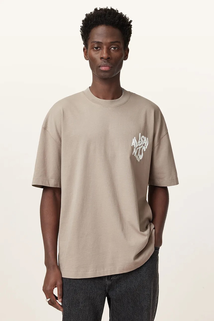 Βαμβακερό μπλουζάκι AllSaints ORLANDO SS ανδρικό, χρώμα: μπεζ, M022PA