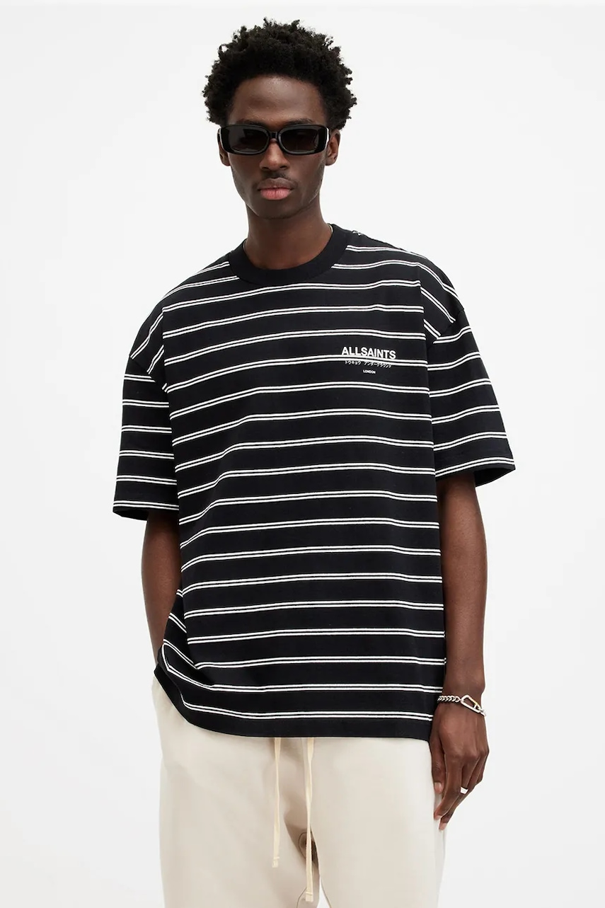 Βαμβακερό μπλουζάκι AllSaints UNDERGROUND STRIPE S