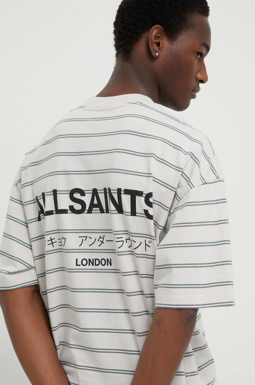 Βαμβακερό μπλουζάκι AllSaints UNDERGROUND STRIPE S χρώμα: γκρι