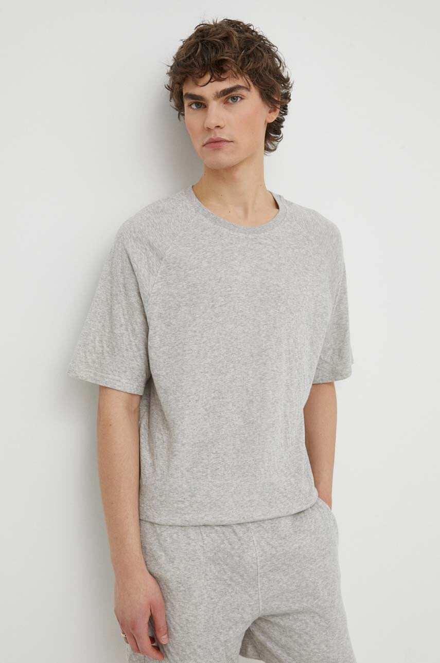 Βαμβακερό μπλουζάκι American Vintage ML COL RONDT-SHIRT ML COL ROND ανδρικό, χρώμα: γκρι, MRUZ02AE24 MRUZ02AE24