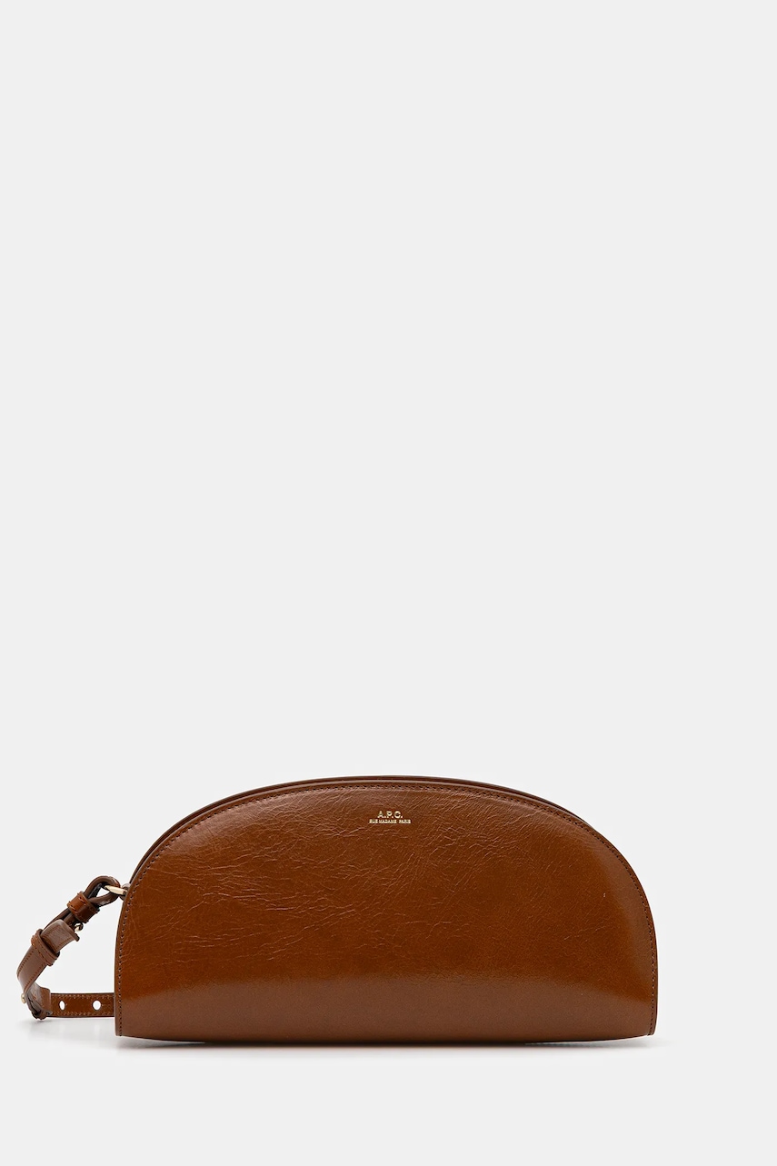 Δερμάτινη τσάντα A.P.C. sac demi-lune shoulder χρώμα: καφέ, PXCCK.F61997
