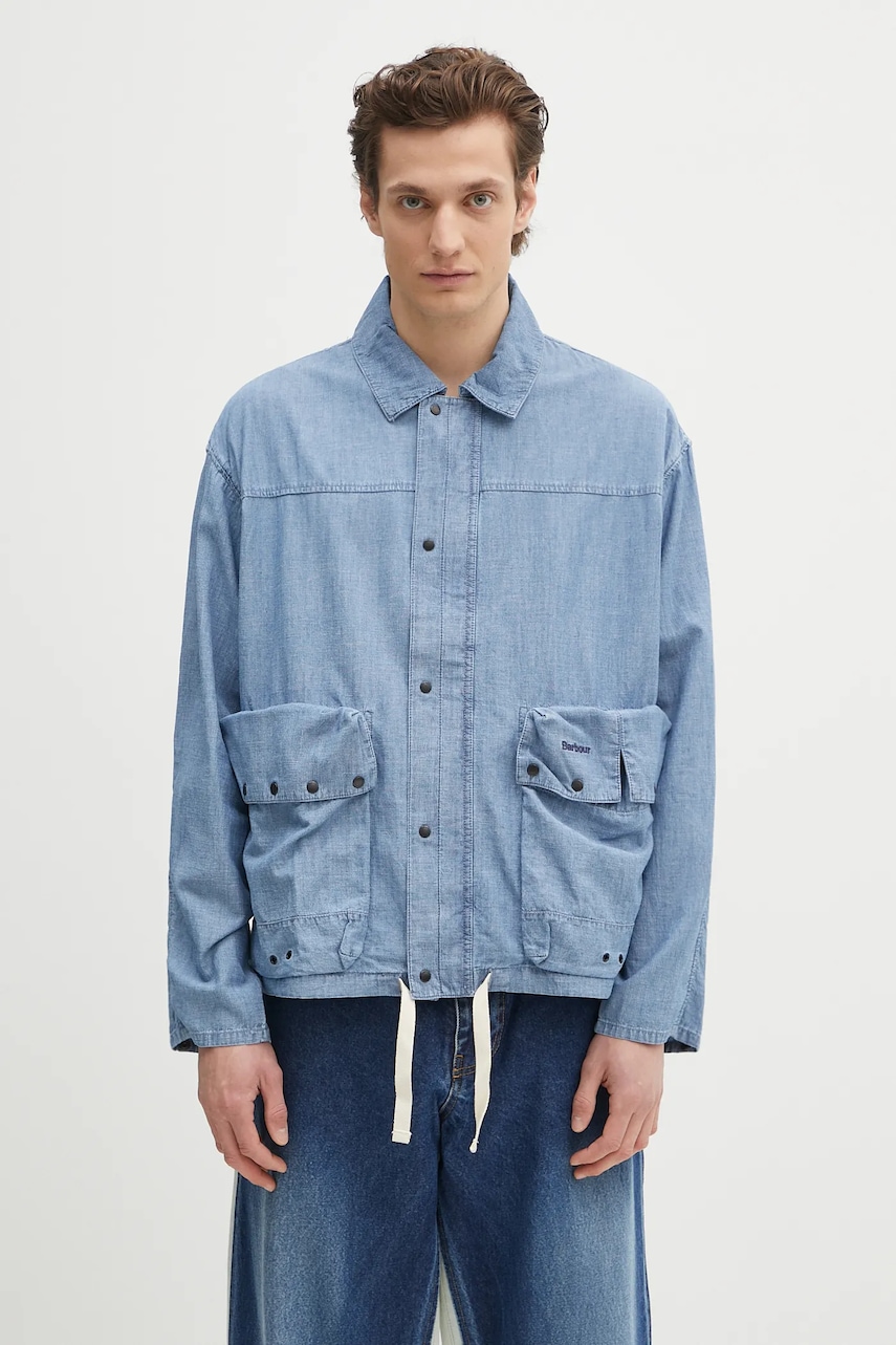 Πουκάμισο από λινό Barbour Barbour Durham Chambray Casual Jacket ανδρικό, χρώμα: μπλε, MCA1038