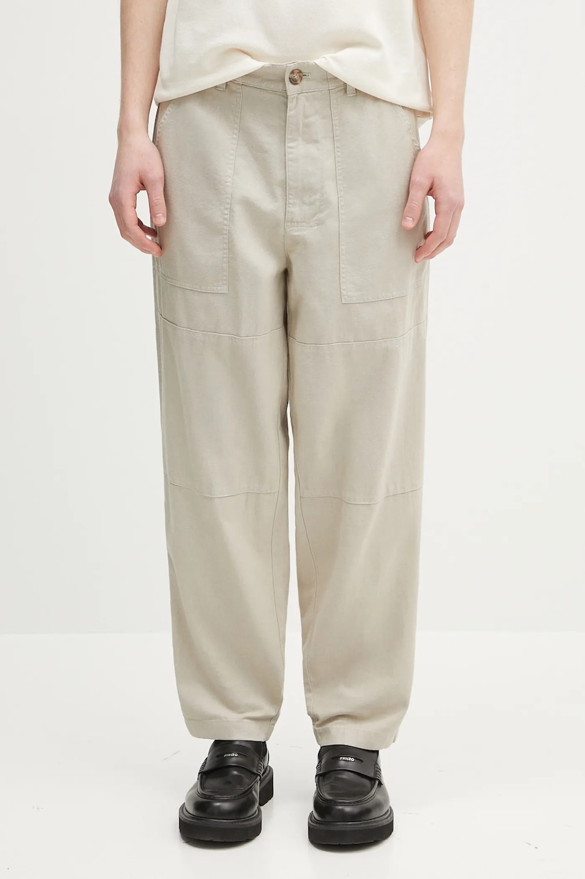 Λινό παντελόνι Barbour Barbour Natural Linen Blend Trouser ανδρικά, χρώμα: μπεζ, MTR0763