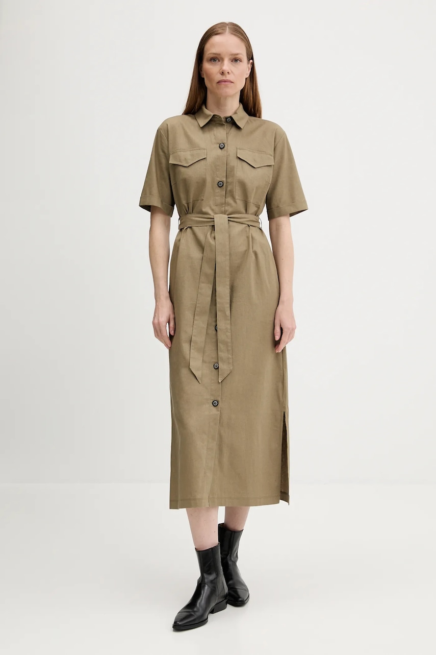 Φόρεμα από λινό μείγμα Barbour NICOLE χρώμα: πράσινο, LDR0894
