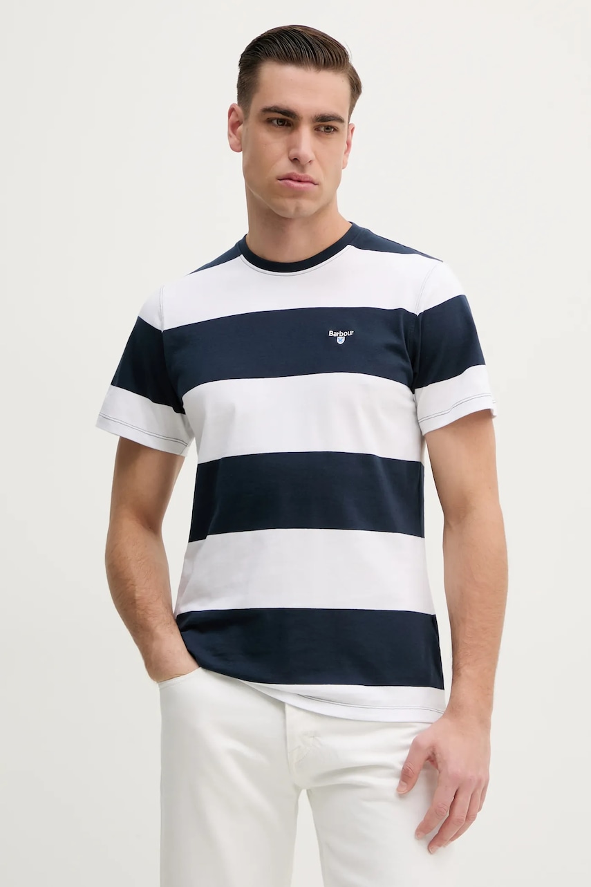 Βαμβακερό μπλουζάκι Barbour Whalton Stripe T-Shirt ανδρικό, χρώμα: ναυτικό μπλε, MTS1255