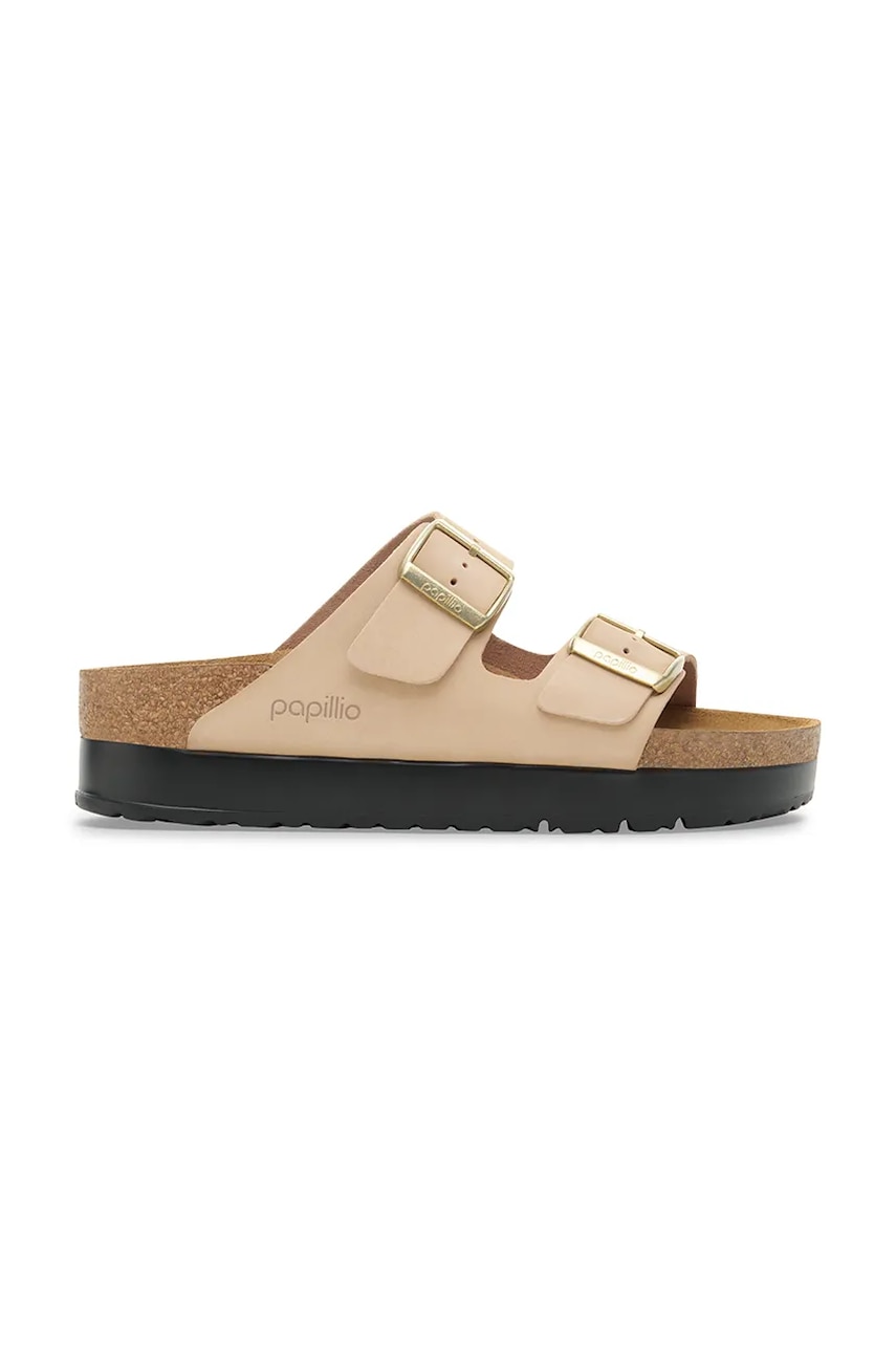Δερμάτινες παντόφλες Birkenstock Arizona Flex Platform Birkenstock x Papillio γυναικείες, χρώμα: μπεζ, 1028379