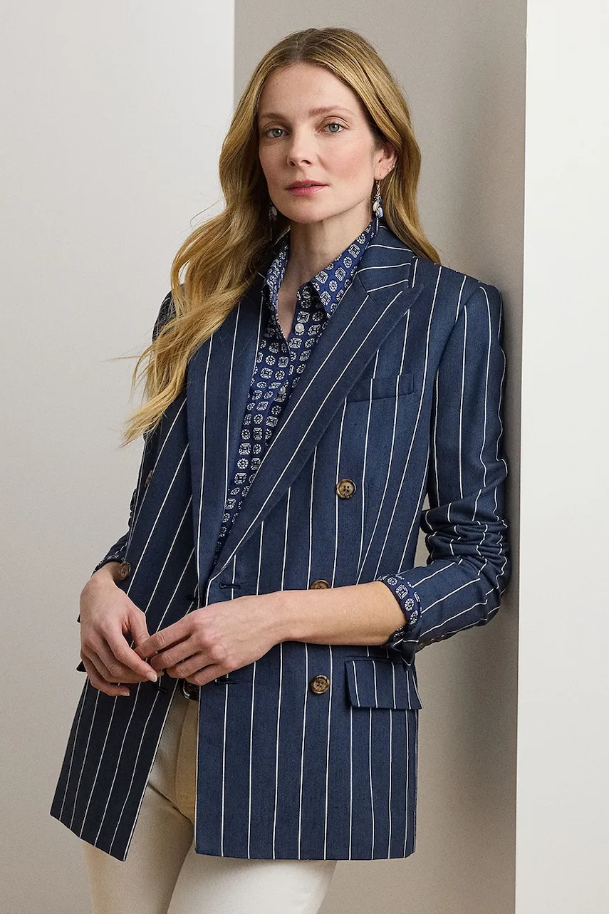 Blazer με μείγμα λινών Lauren Ralph Lauren χρώμα: ναυτικό μπλε, 200973085