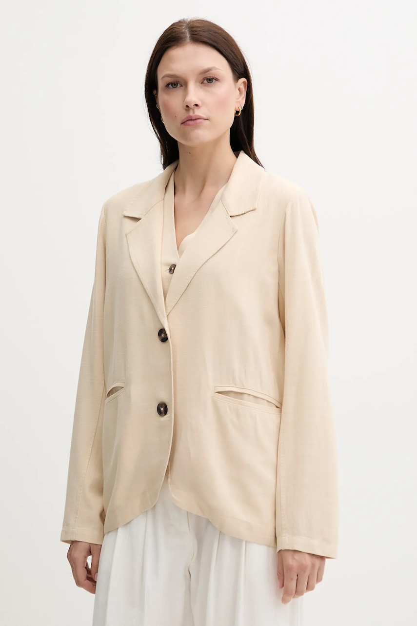 Blazer με μείγμα λινών Pepe Jeans χρώμα: μπεζ, PL402602