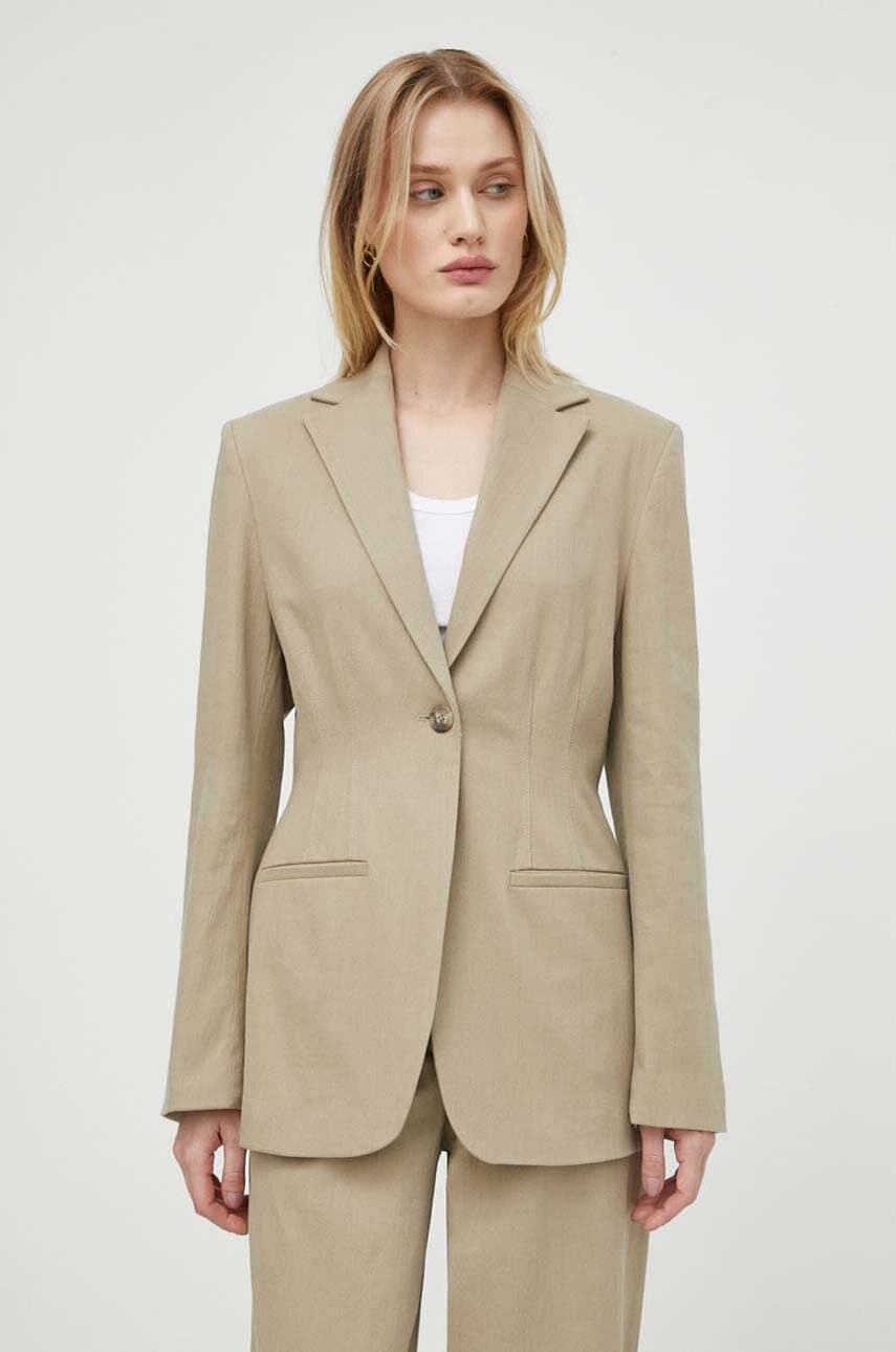 Blazer με μείγμα λινών Samsoe Samsoe χρώμα: μπεζ