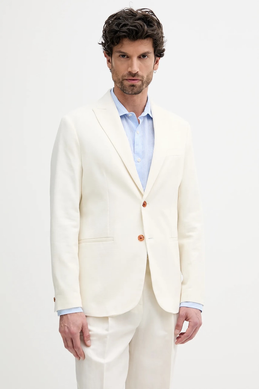 Βαμβακερό blazer Sisley χρώμα: μπεζ, 2GJ0SW029