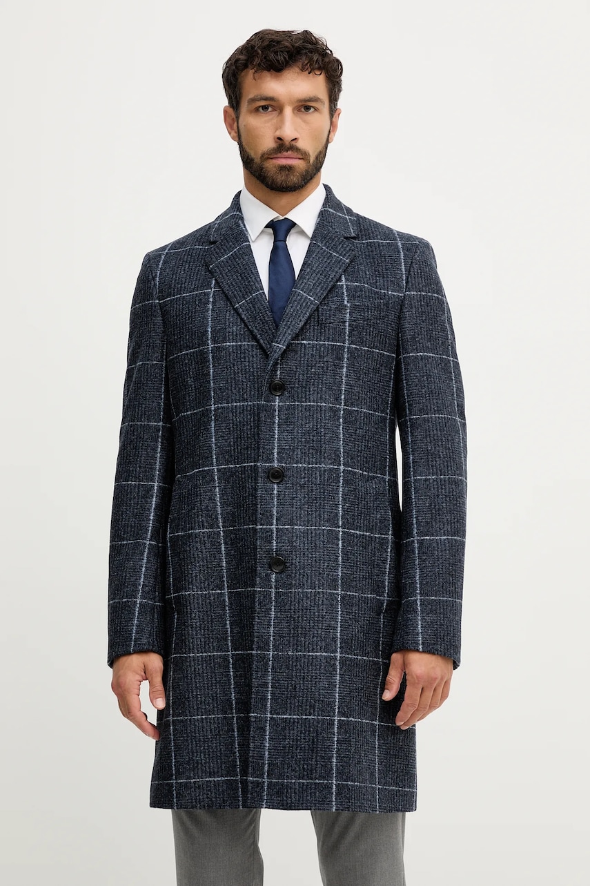 Μάλλινο παλτό BOSS χρώμα: ναυτικό μπλε, 50551092