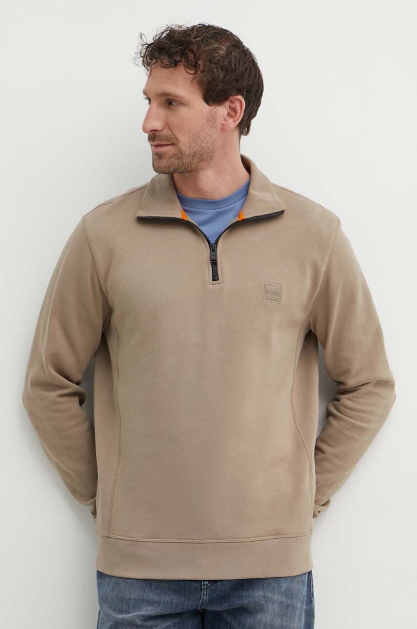 Βαμβακερή μπλούζα BOSS BOSS CASUAL χρώμα: καφέ