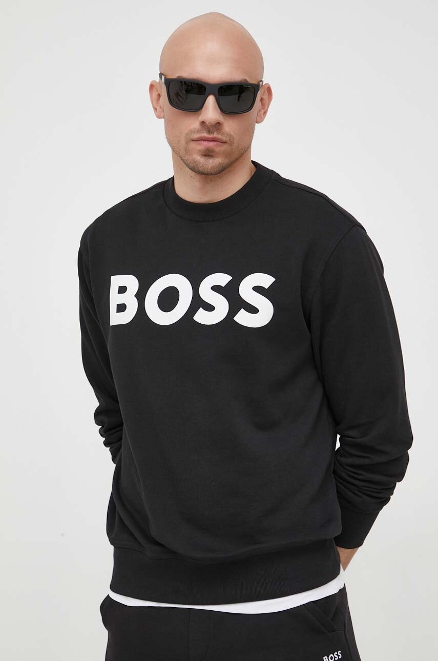 Βαμβακερή μπλούζα BOSS BOSS ORANGE χρώμα: μαύρο