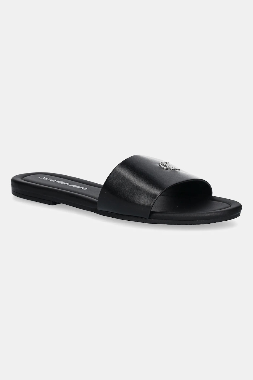 Παντόφλες Calvin Klein Jeans FLAT SANDAL SLIDE MG χρώμα: μαύρο, YW0YW01697