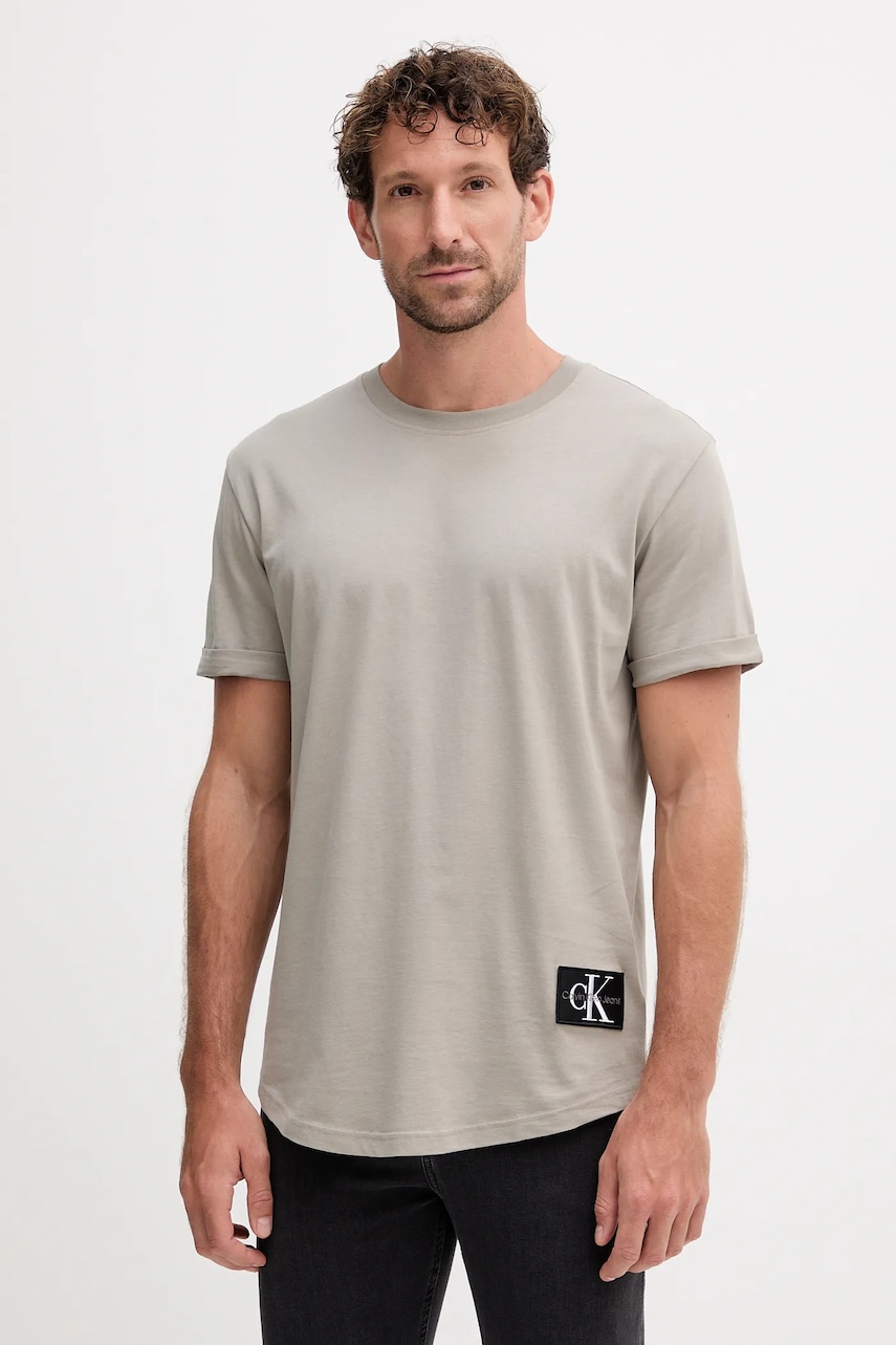 Βαμβακερό μπλουζάκι Calvin Klein Jeans ανδρικό, χρώμα: καφέ, J30J323482