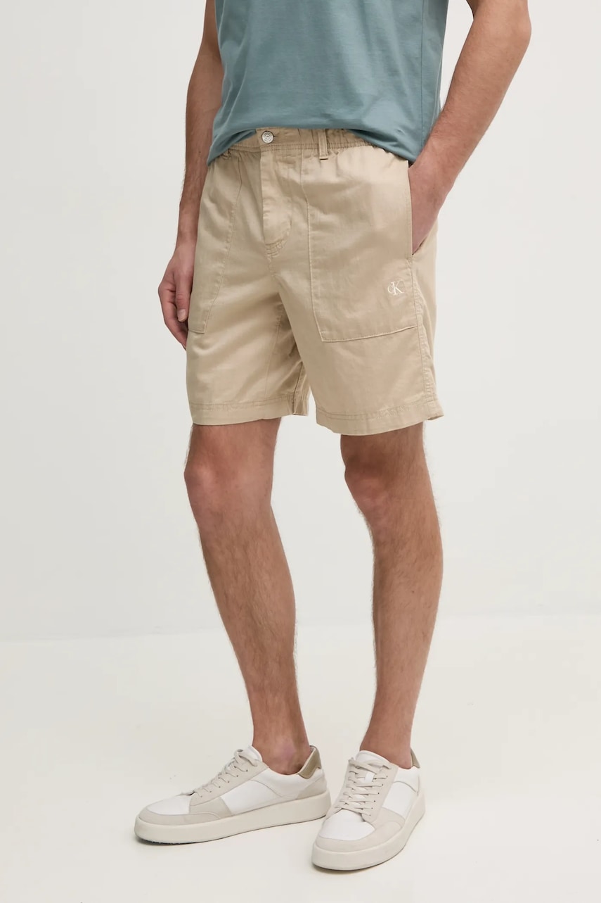 Λινό σορτς Calvin Klein Jeans χρώμα: μπεζ, J30J327300