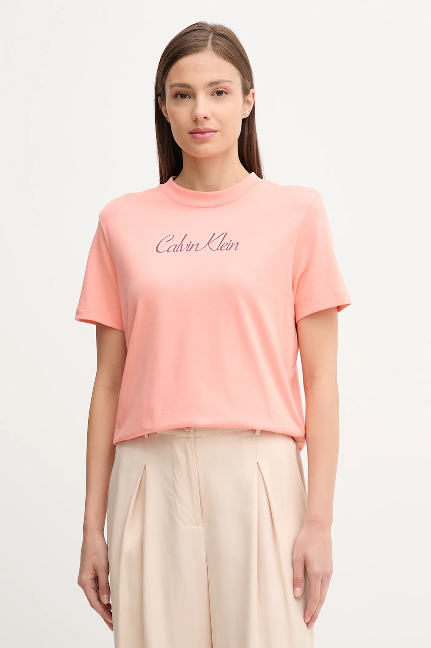 Βαμβακερό μπλουζάκι Calvin Klein Jeans χρώμα: ροζ, LV047C854G