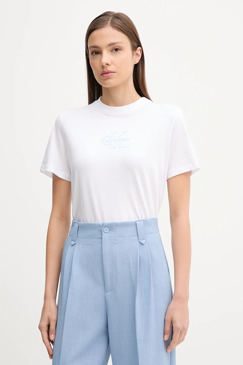 Βαμβακερό μπλουζάκι Calvin Klein Jeans χρώμα: άσπρο, LV047C863G