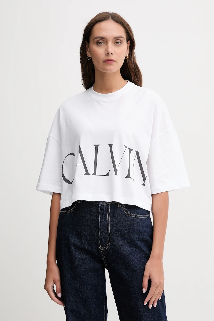 Βαμβακερό μπλουζάκι Calvin Klein Jeans χρώμα: άσπρο, LV047D206G