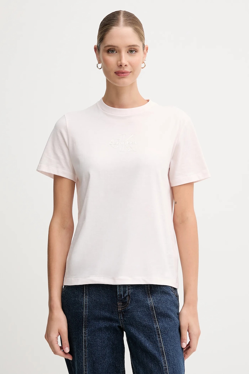 Βαμβακερό μπλουζάκι Calvin Klein Jeans χρώμα: ροζ, LV047D873G