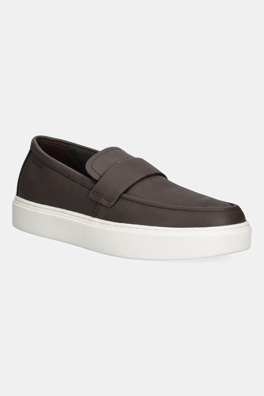 Δερμάτινα μοκασίνια Calvin Klein MOCCASIN LTH UNLINED ανδρικά, χρώμα: καφέ, HM0HM01813