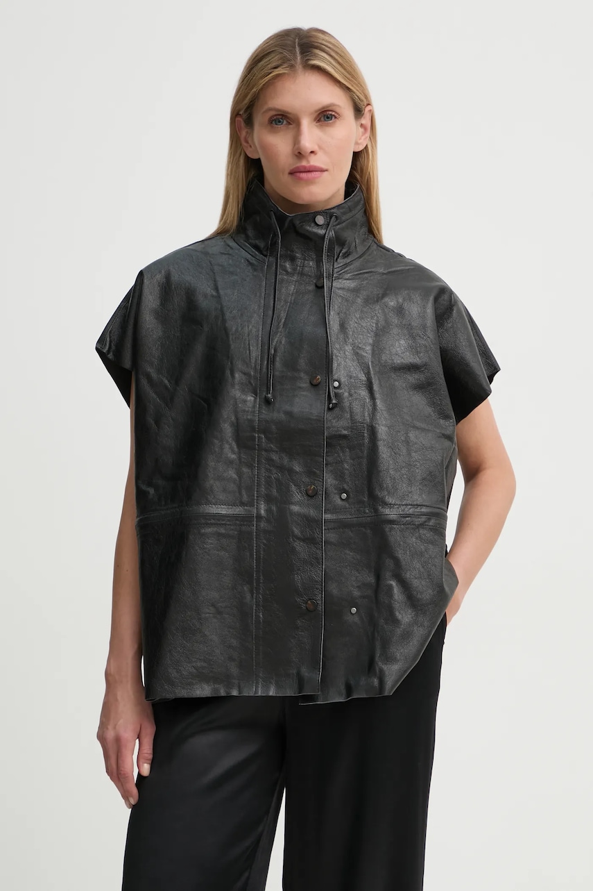 Δερμάτινο γιλέκο Day Birger et Mikkelsen Mortimer - Polished Leather γυναικείο, χρώμα: μαύρο, DAY65243424