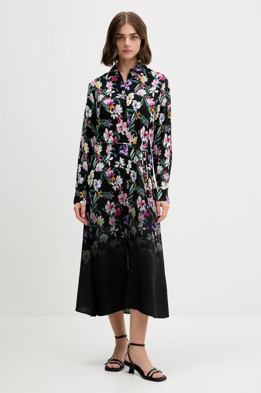 Φόρεμα Desigual CAMISERO ACRIL χρώμα: μαύρο, 25WWVW11