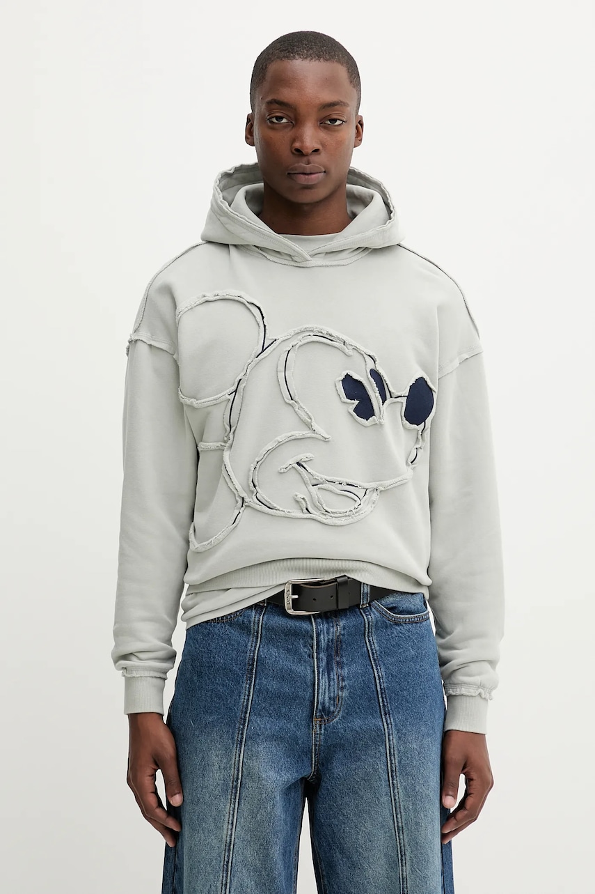 Βαμβακερή μπλούζα Desigual SHEFFIELD MICKEY χρώμα: γκρι, με κουκούλα, 25WMSK08