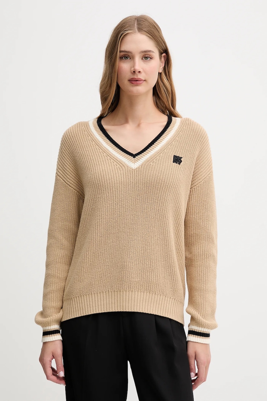 Βαμβακερό πουλόβερ Dkny χρώμα: μπεζ, DJ5R0730