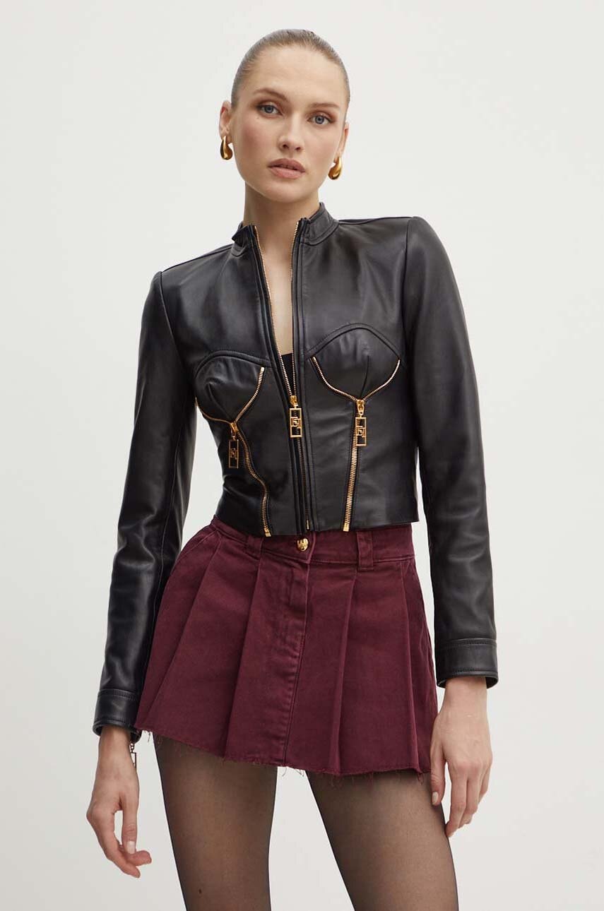 Δερμάτινο μπουφάν Elisabetta Franchi χρώμα: μαύρο, GD43Z46E2