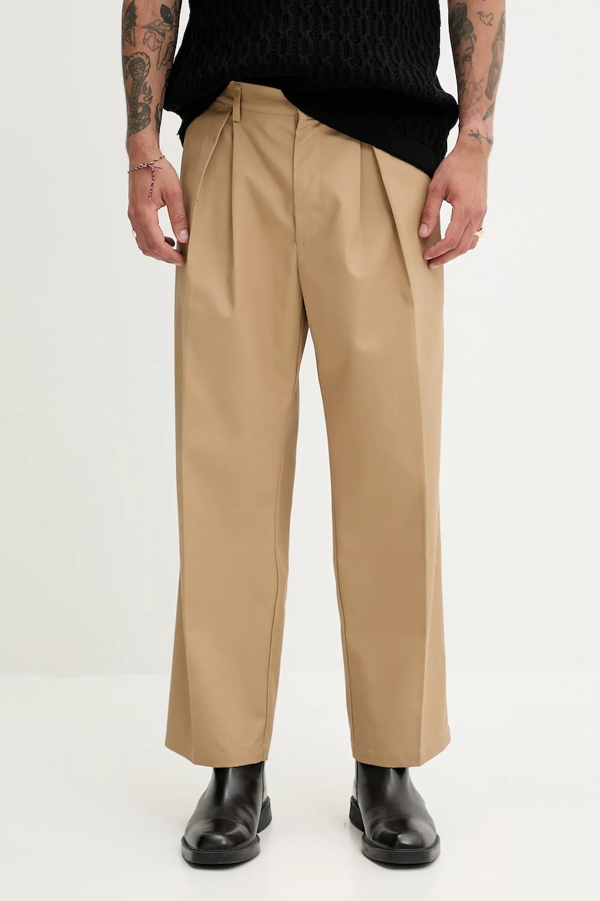 Παντελόνι Fiorucci Beige Logo Embroidered Chino Trousers χρώμα: πράσινο, M02SPBPA302CO01NA02