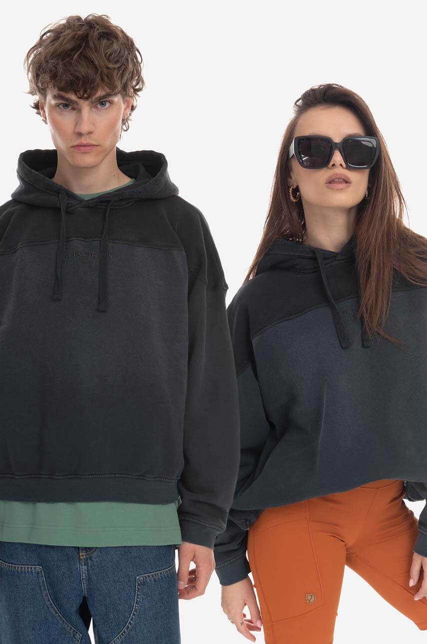 Βαμβακερή μπλούζα Guess χρώμα: μαύρο, με κουκούλα, Bluza GUESS USA Two Tone Hoodie M2BQ02KBB40 A119 F3Bluza GUESS USA Two Tone Hoodie M2BQ02KBB40 A119