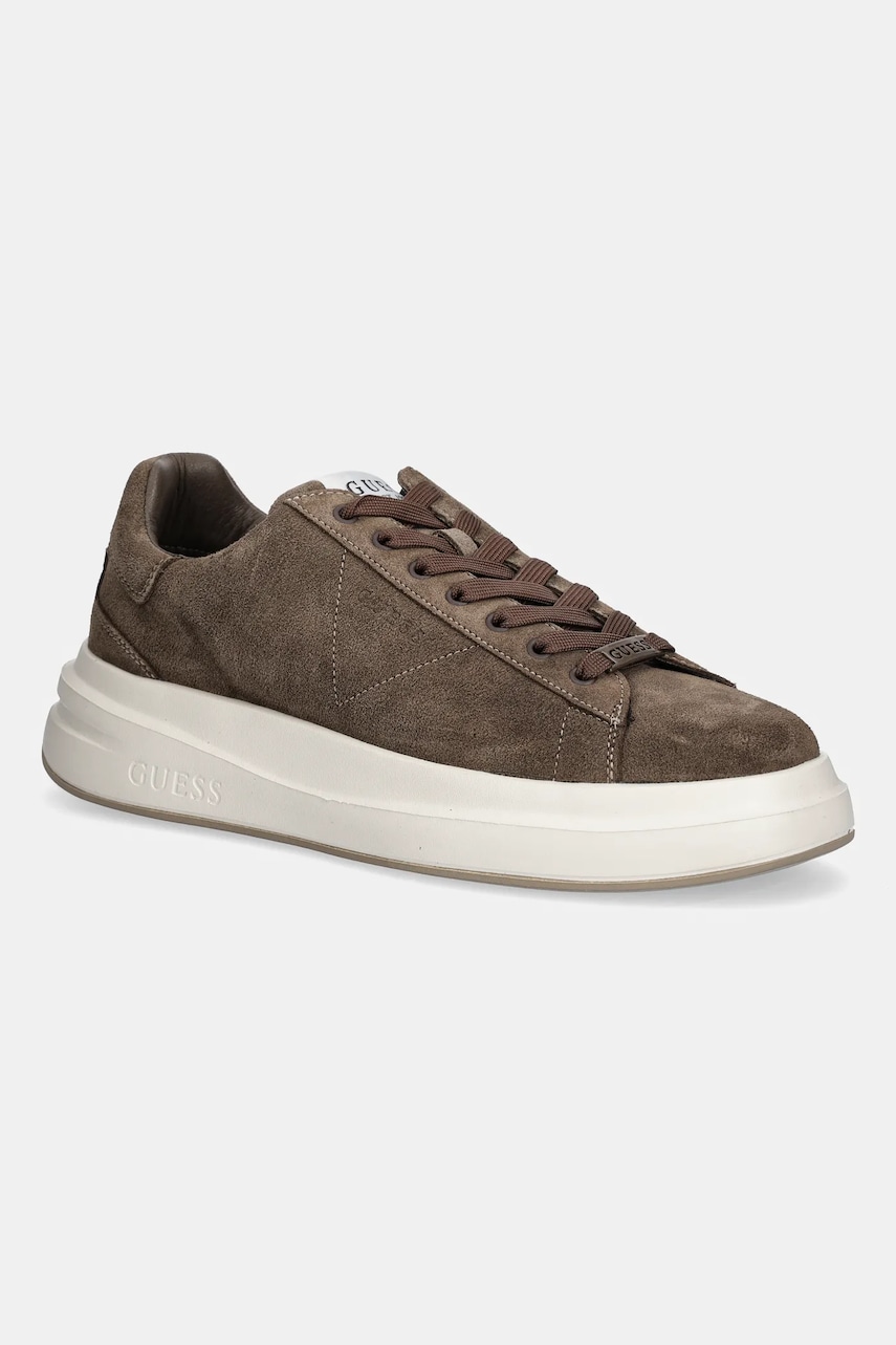 Σουέτ αθλητικά παπούτσια Guess ELBA χρώμα: καφέ, FMFLBA SUE12