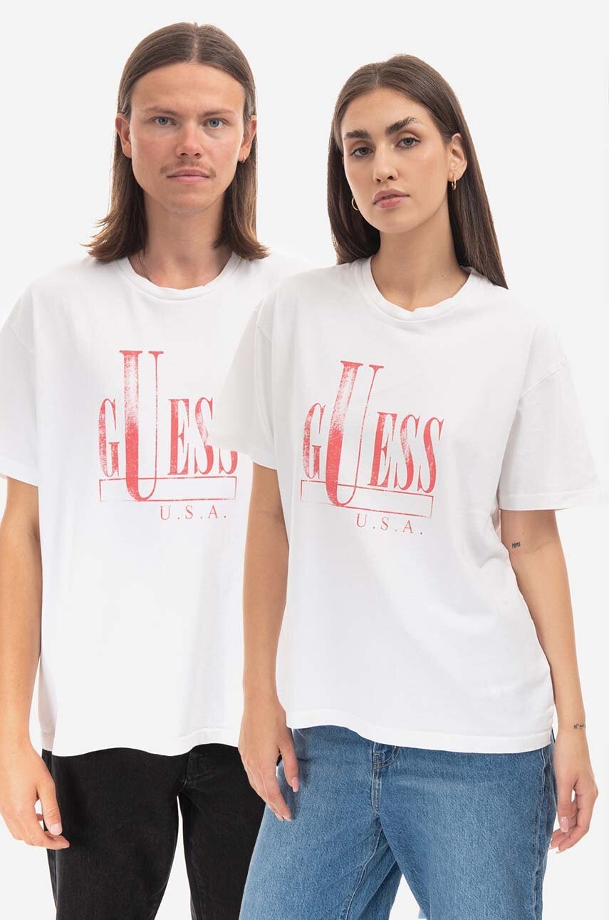 Βαμβακερό μπλουζάκι Guess χρώμα: άσπρο, Koszulka GUESS USA Gusa Capital Logo Tee M2BI08KBB50 G046