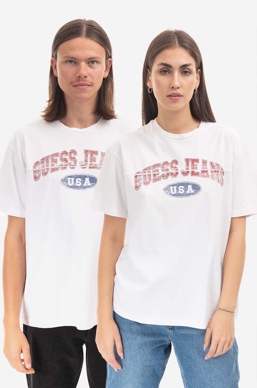 Βαμβακερό μπλουζάκι Guess χρώμα: άσπρο, Koszulka GUESS USA Gusa Pieced Logo Tee M2BI06KBB50 G046