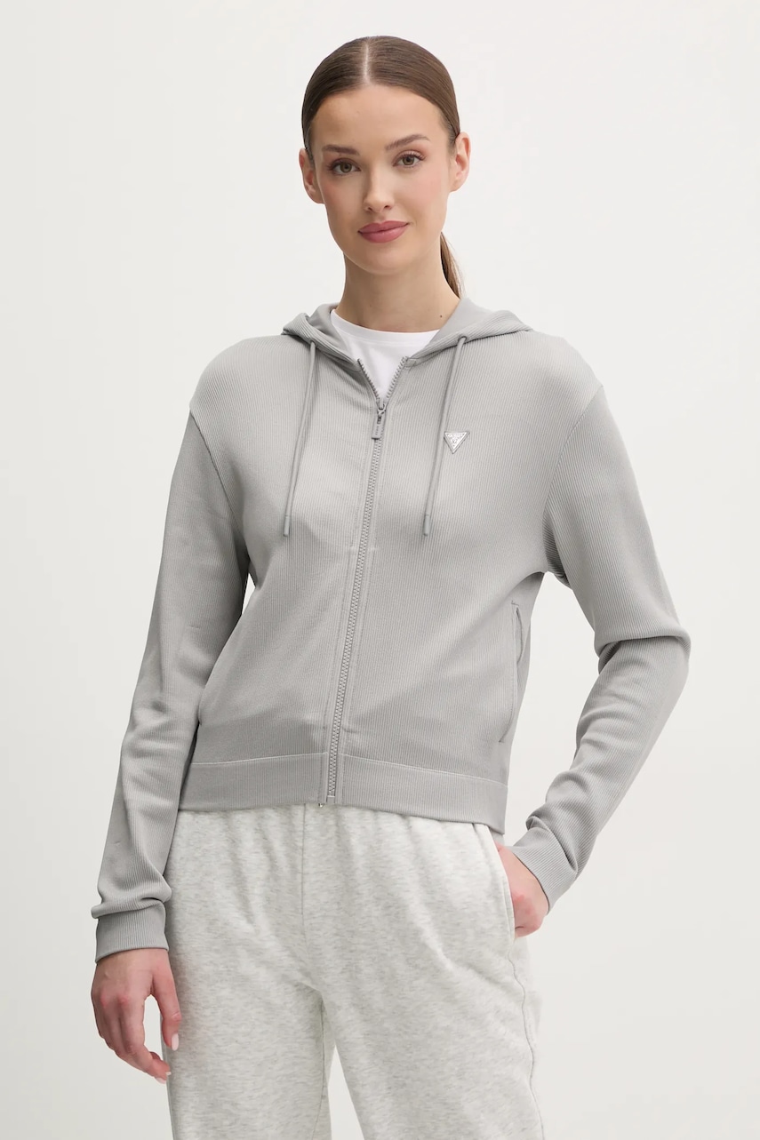 Μπλούζα Guess MARTINA χρώμα: γκρι, με κουκούλα, V5RQ07 Z3M50
