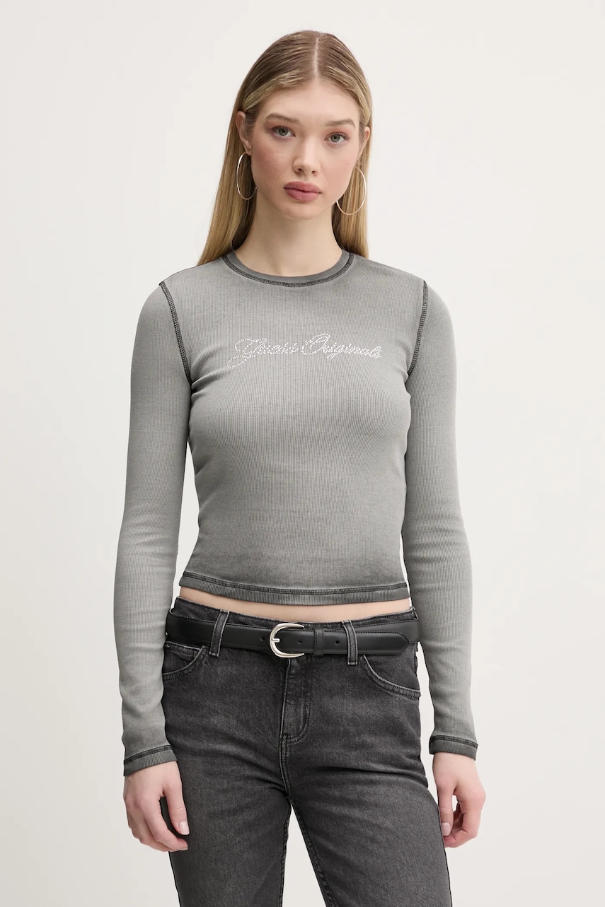 Μακρυμάνικο Guess Originals χρώμα: γκρι, W5RP40 KA0H1