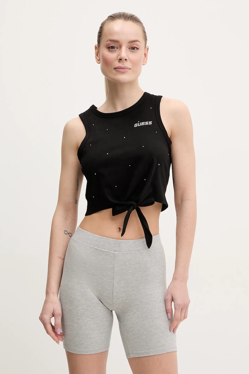 Βαμβακερό τοπ Guess PRIMULA χρώμα: μαύρο, V5GI01 I3Z14