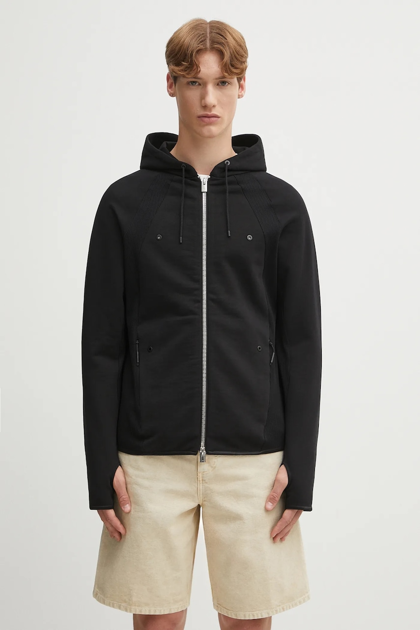 Βαμβακερή μπλούζα Heliot Emil χρώμα: μαύρο, με κουκούλα, PREAW25_M_08_079_BLK01