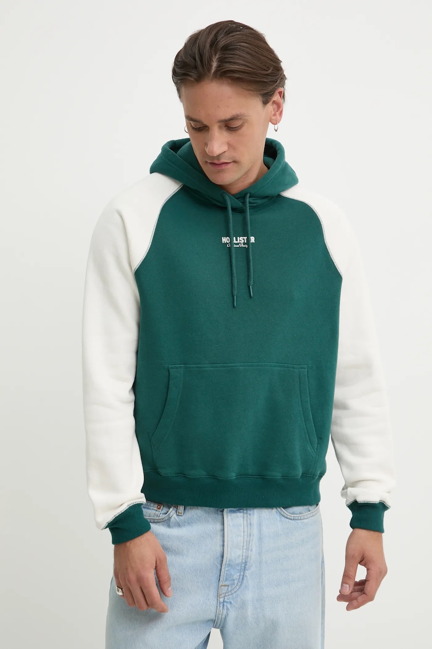 Μπλούζα Hollister Co. χρώμα: πράσινο, με κουκούλα, KI322-5006