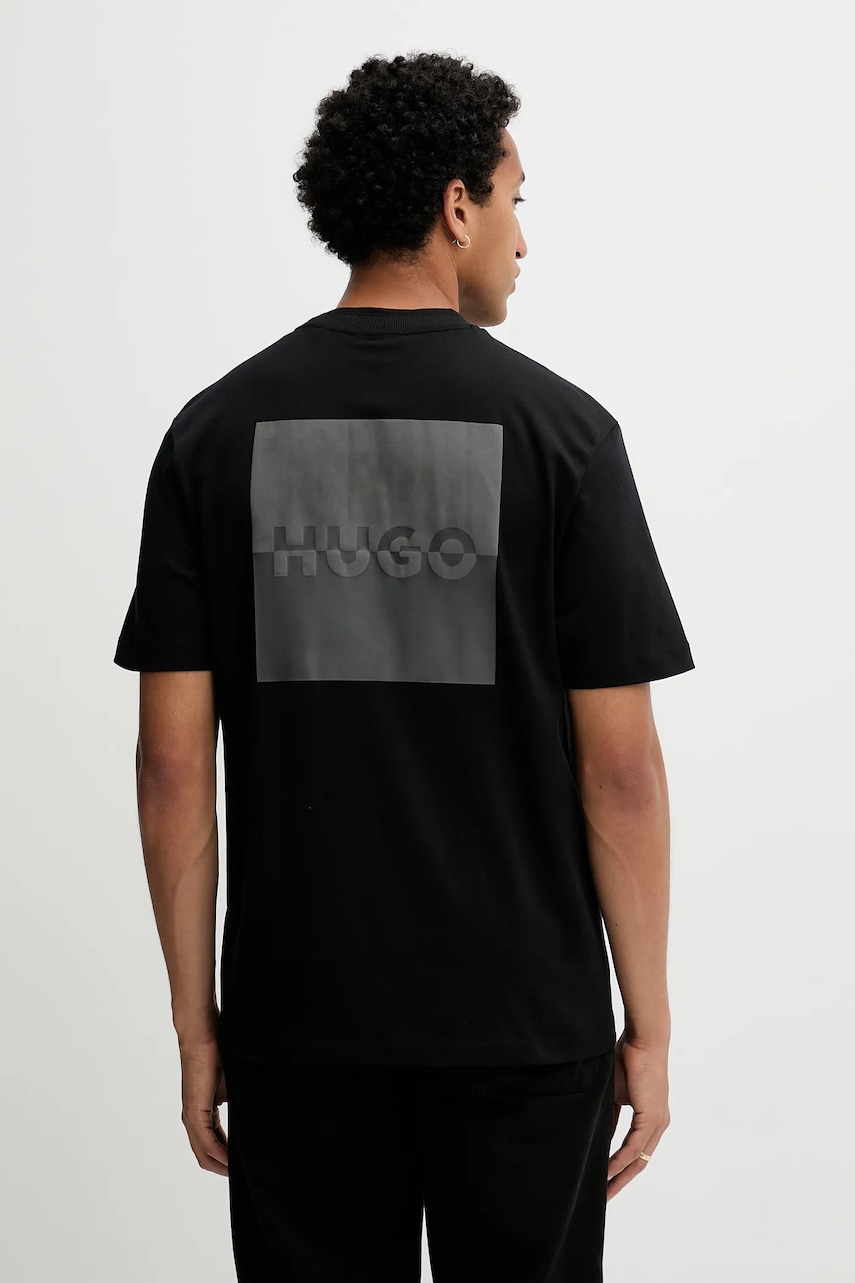 Βαμβακερό μπλουζάκι HUGO ανδρικό, χρώμα: μαύρο, 50542816