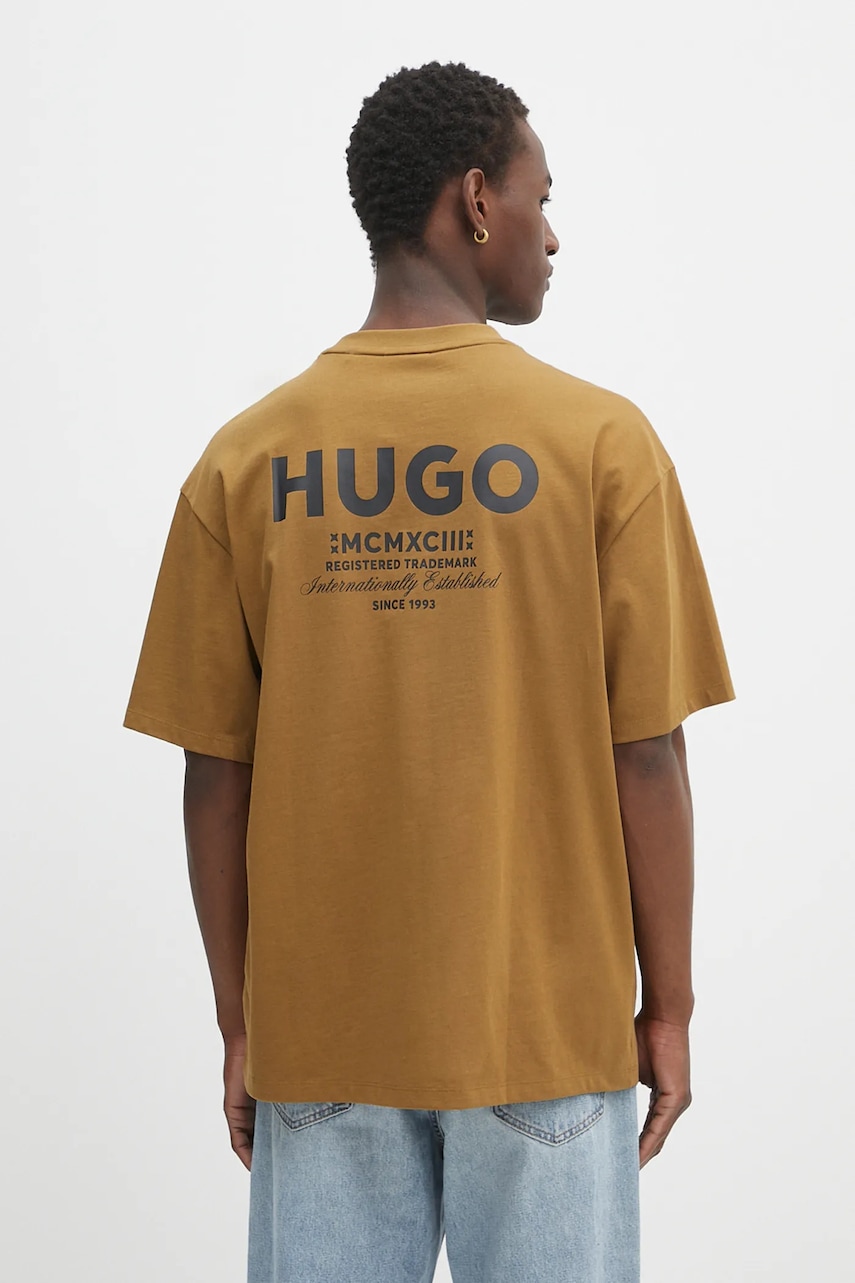Βαμβακερό μπλουζάκι Hugo Blue ανδρικά, χρώμα: ροζ