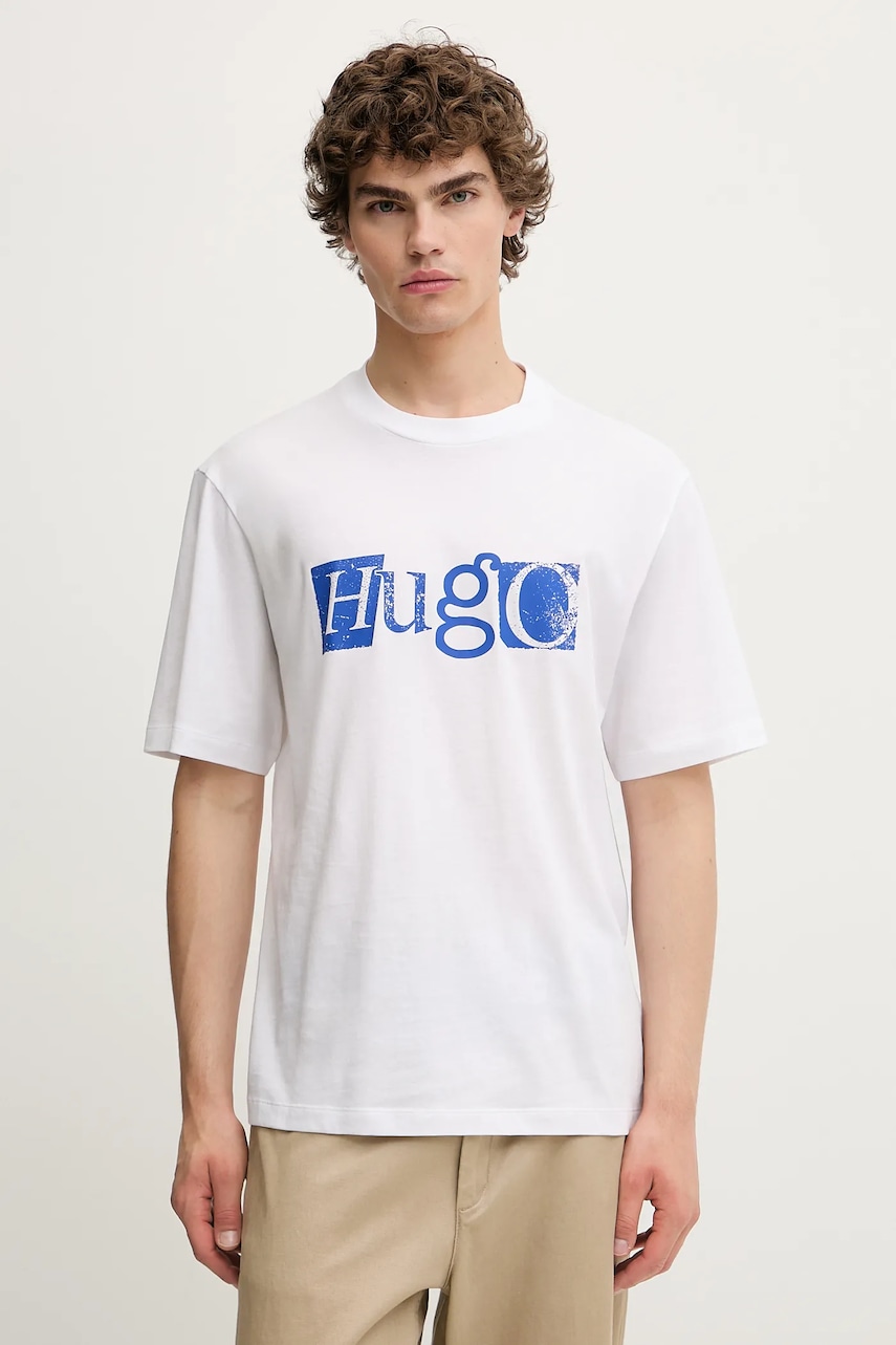Βαμβακερό μπλουζάκι Hugo Blue ανδρικό, χρώμα: άσπρο, 50543485