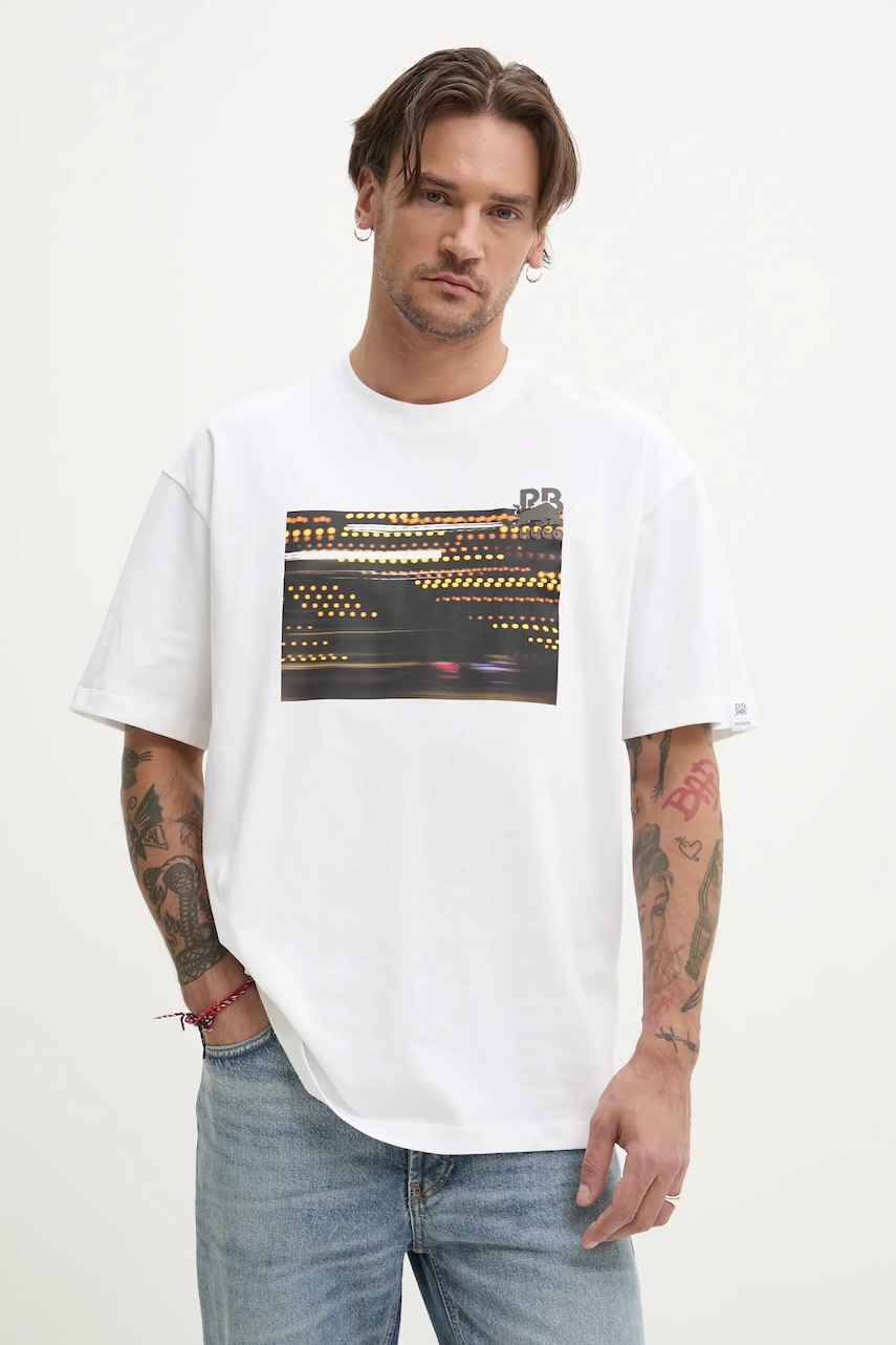 Βαμβακερό μπλουζάκι HUGO x RACING BULLS ανδρικό, χρώμα: άσπρο, 50545125