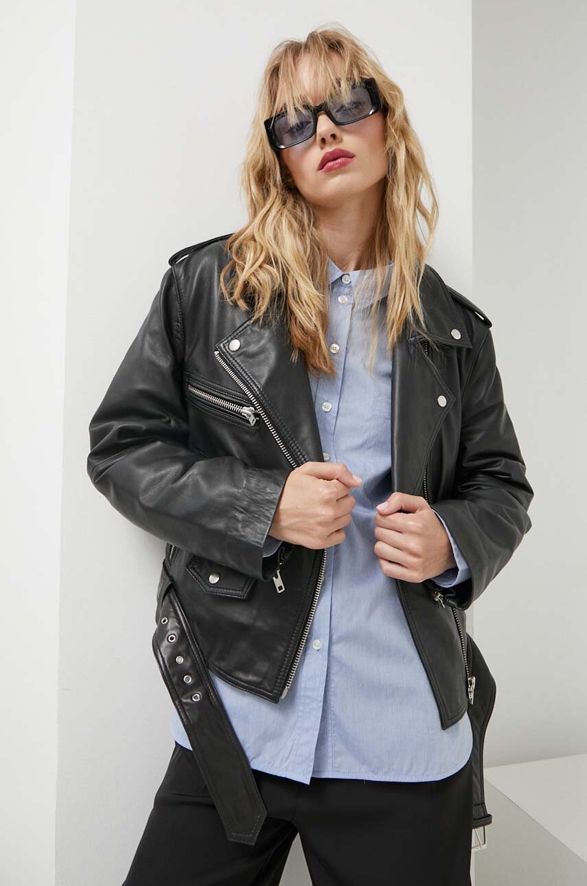 Δερμάτινο jacket Gestuz γυναικεία, χρώμα: μαύρο